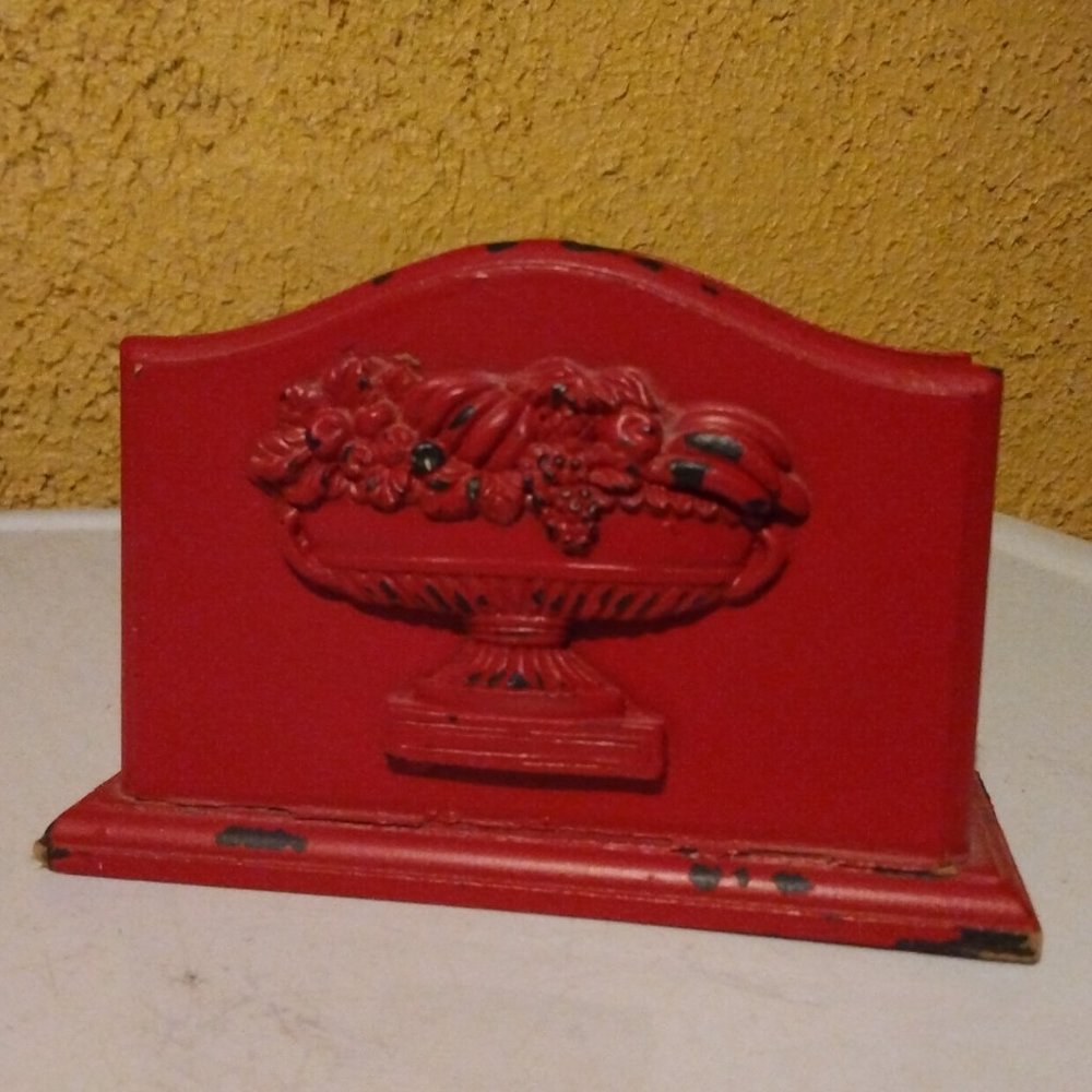 Red napkins holder with floral applique